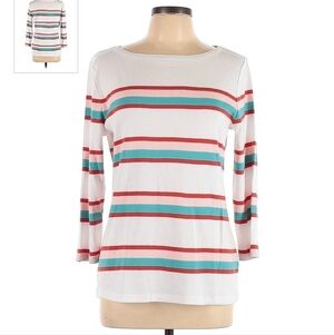 The Talbots Tee 3/4 Sleeves Striped Top Women's Large L Casual Comfort Everyday